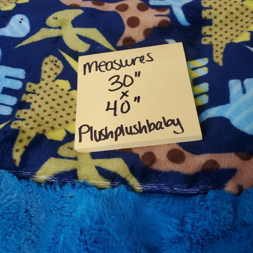 Ultra SOFT LUXE Minky‎ Baby Boy Blanket Dinosaurs Silky Blue Backing MADE IN USA